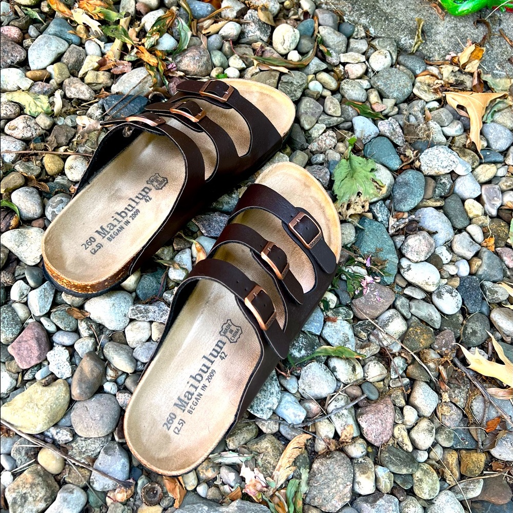 Flatbed sandals!  Like new -3 straps slide on